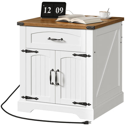 HOOBRO 23.6-inch Farmhouse End Tables with Charging Station