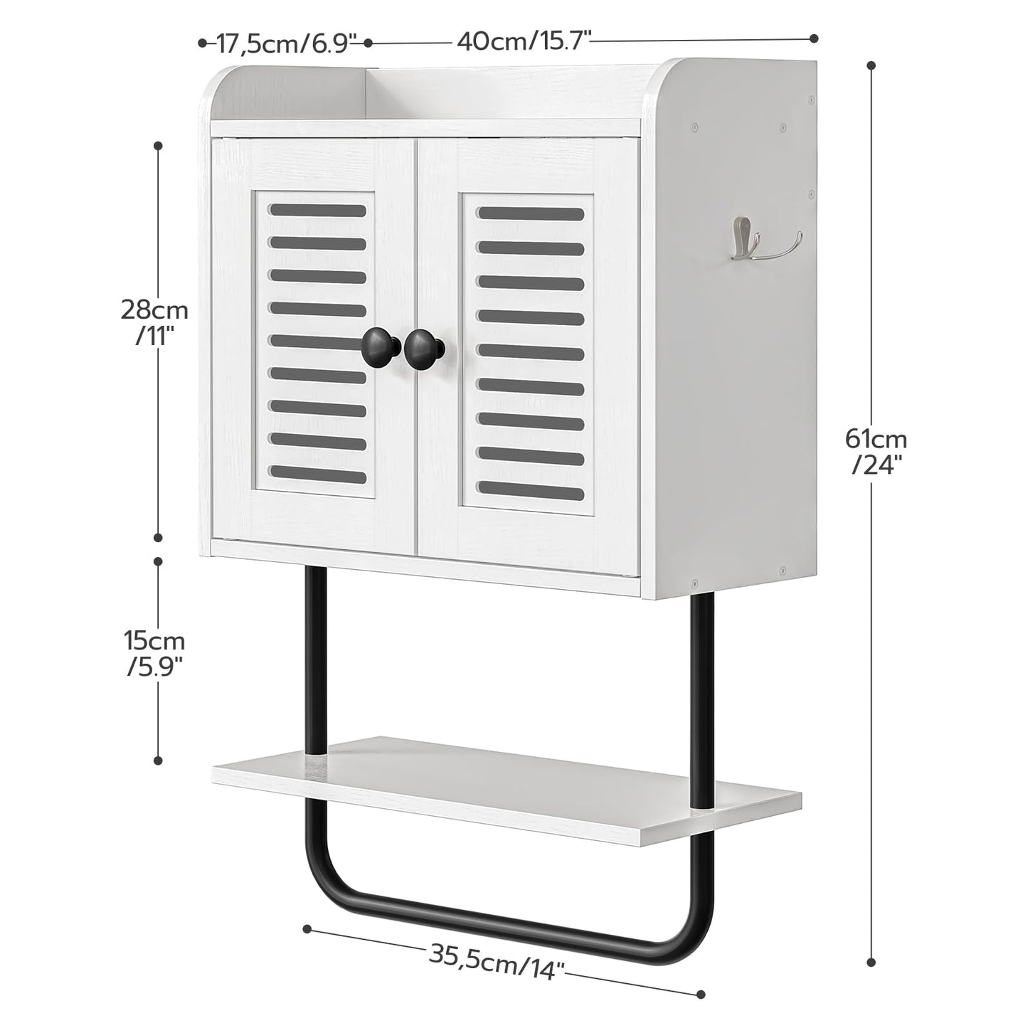 Wall-mounted cabinet with dimensions labeled on a white background