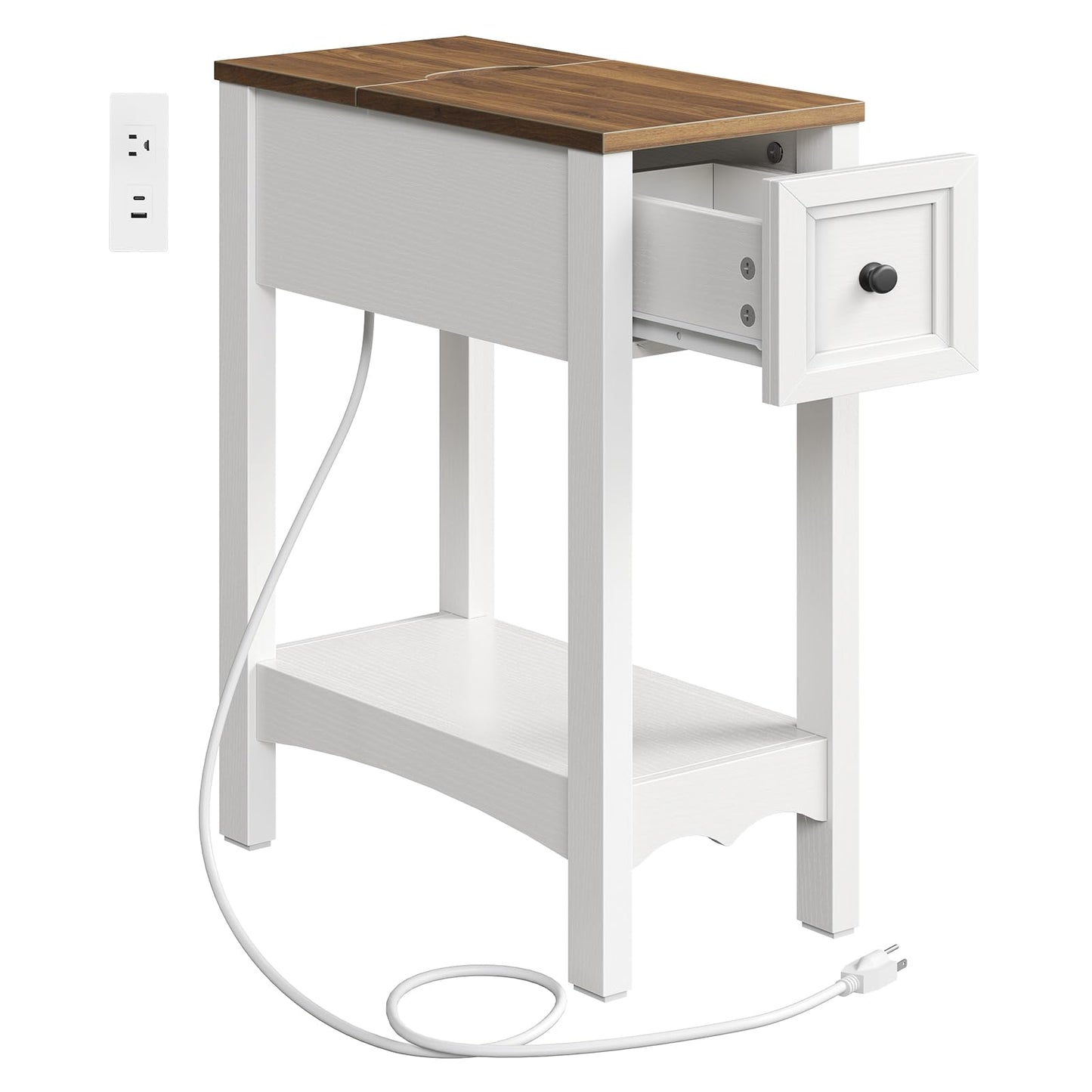 HOOBRO Farmhouse Narrow End Table with Storage Drawer, for Living Room