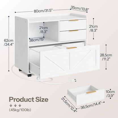 HOOBRO Wooden Lateral File Cabinet with Charging Station