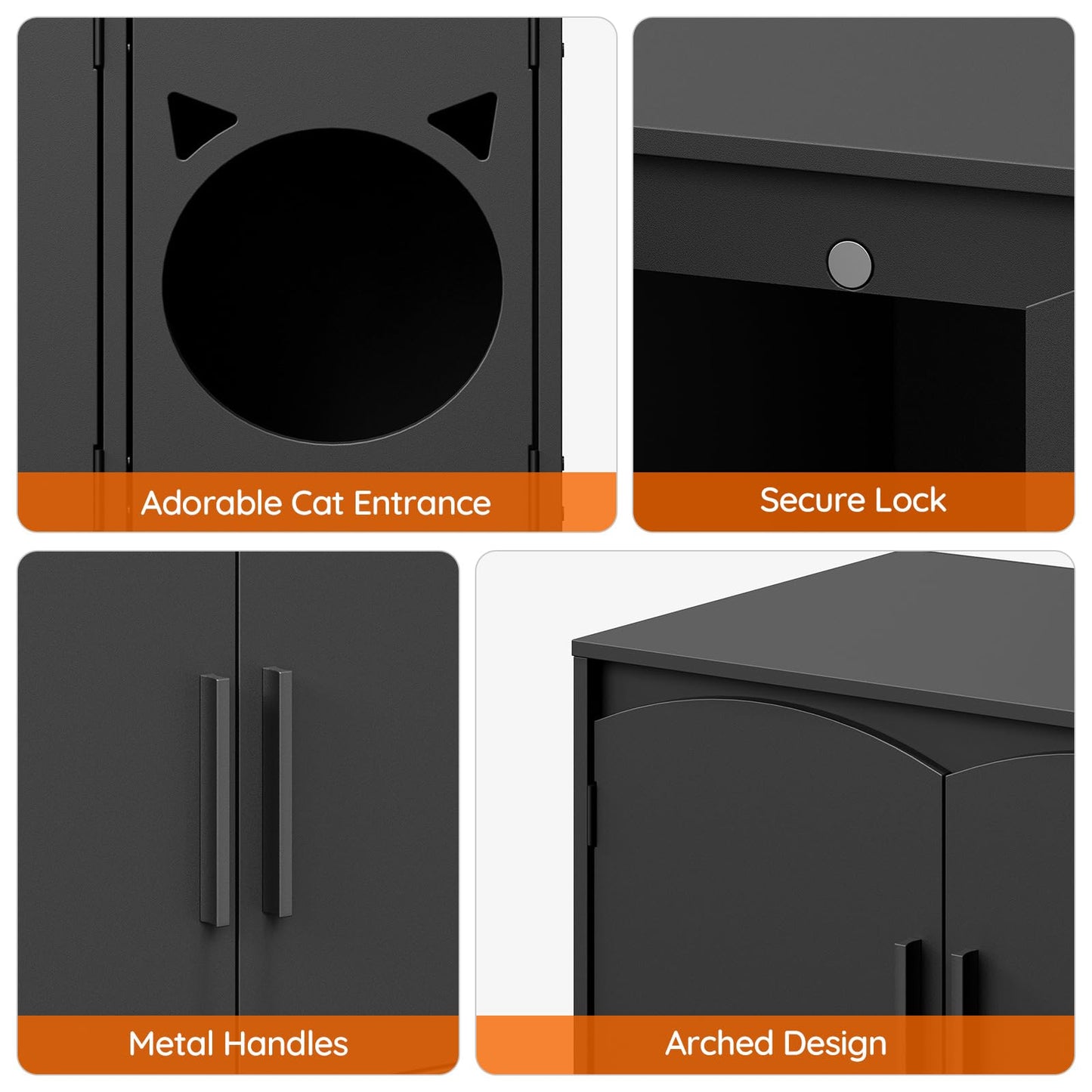 HOOBRO Black Concealed Elegant Arched Door Design Wooden Cat Head Decor Cat Litter Box Storage Cabinet