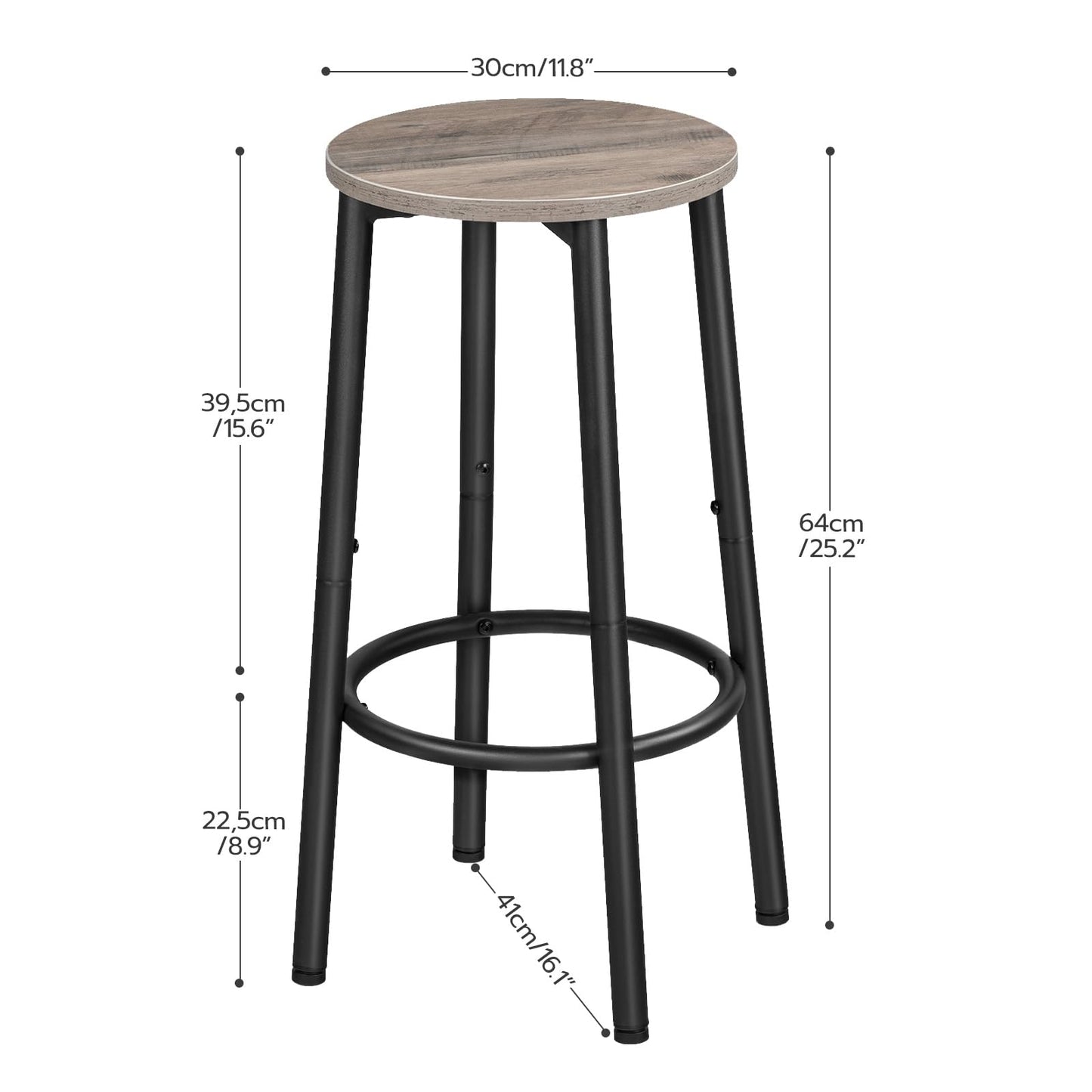 HOOBRO Greige Round Bar Stools with Footrests / 2PICS