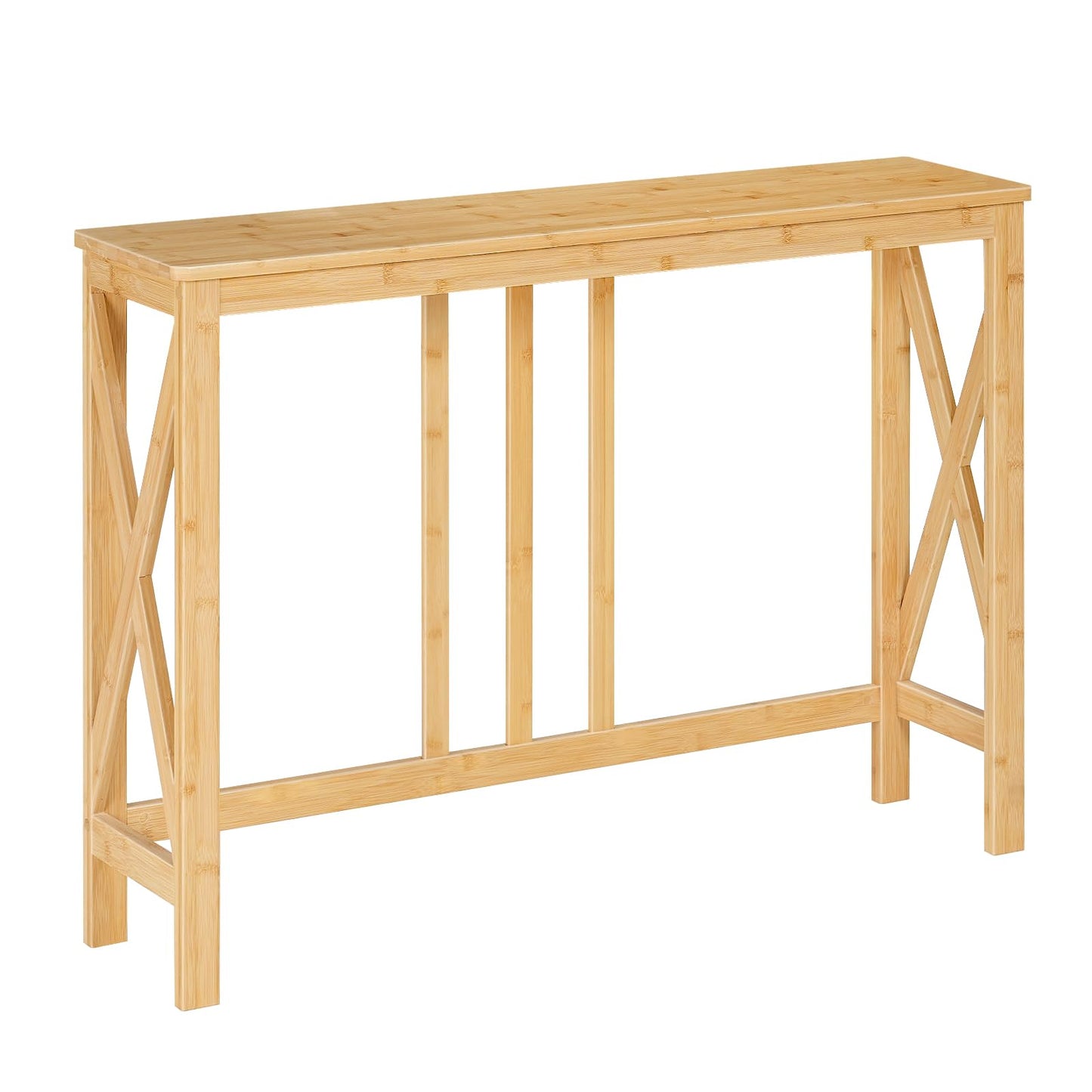 HOOBRO Narrow Bamboo Console Table with X-Frame