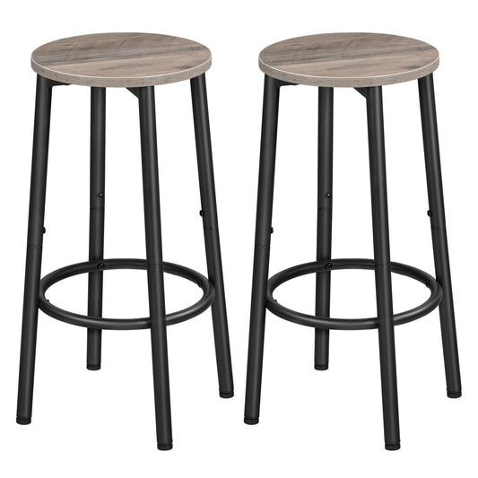 HOOBRO Greige Round Bar Stools with Footrests / 2PICS