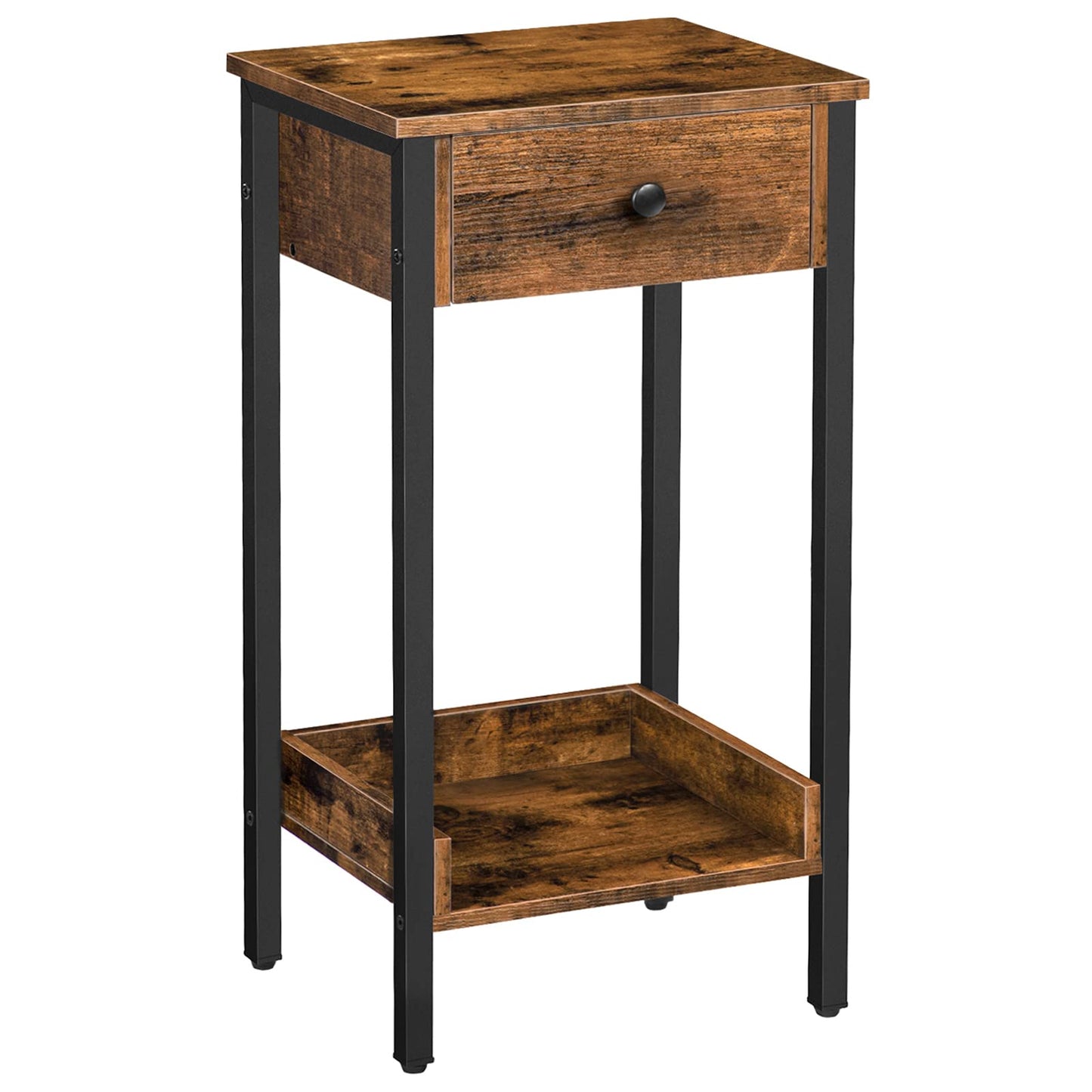 HOOBRO Retro Brown Industrial Style High Side Table with Drawers & Storage Shelves