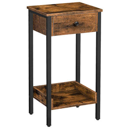 HOOBRO Retro Brown Industrial Style High Side Table with Drawers & Storage Shelves