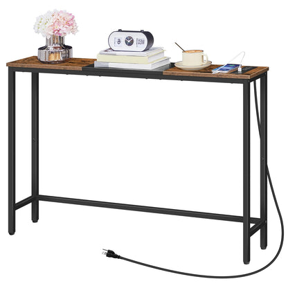 HOOBRO Retro Brown 44.9-inch Narrow Sofa Side Table with Power Outlet