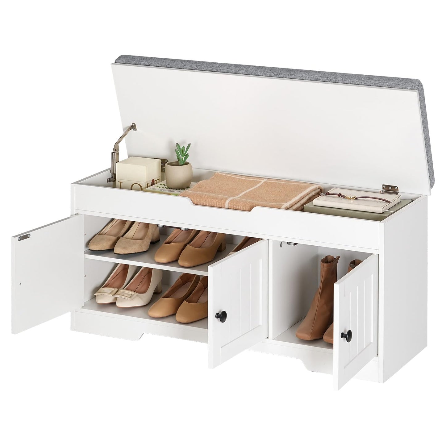 HOOBRO 39.4-inch Long 3-Tier Wooden Shoe Storage Entryway Bench