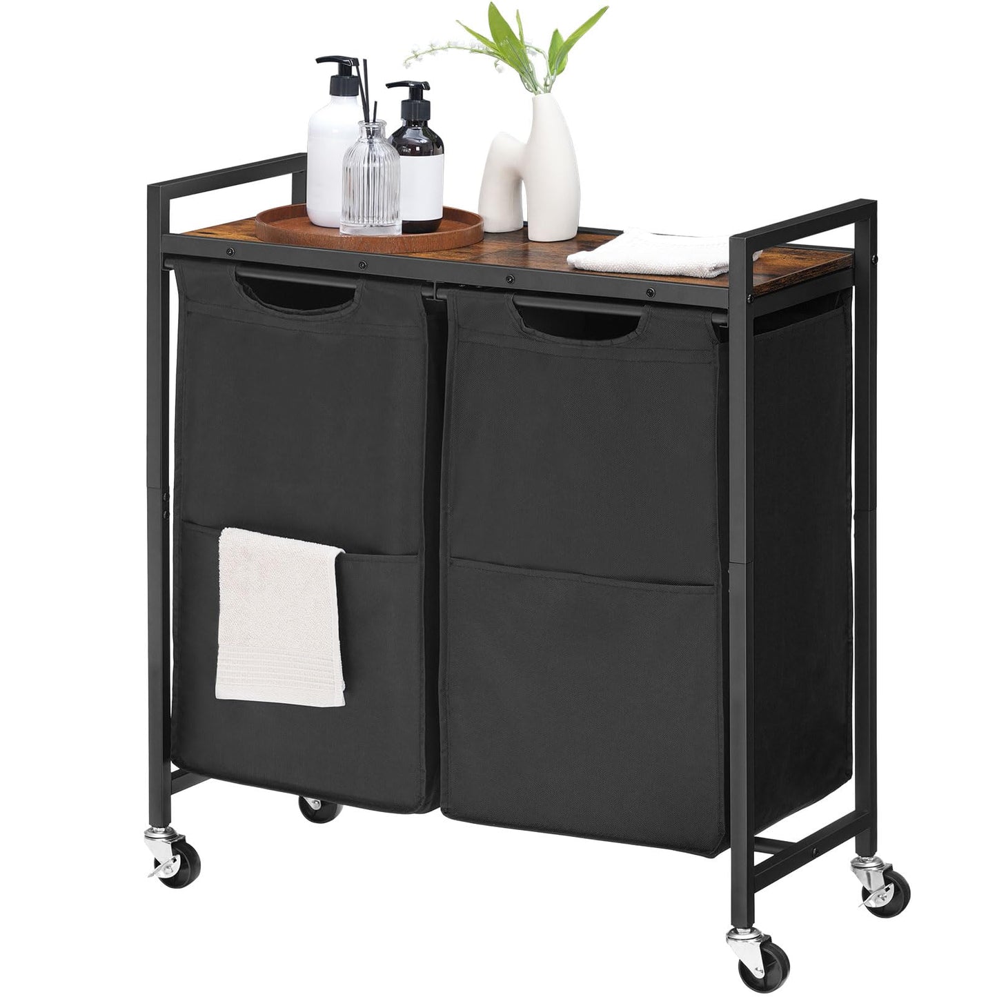 HOOBRO 2 × 13 Gallon (49.5 Liter) Double-Layer Sorting Roller Laundry Basket