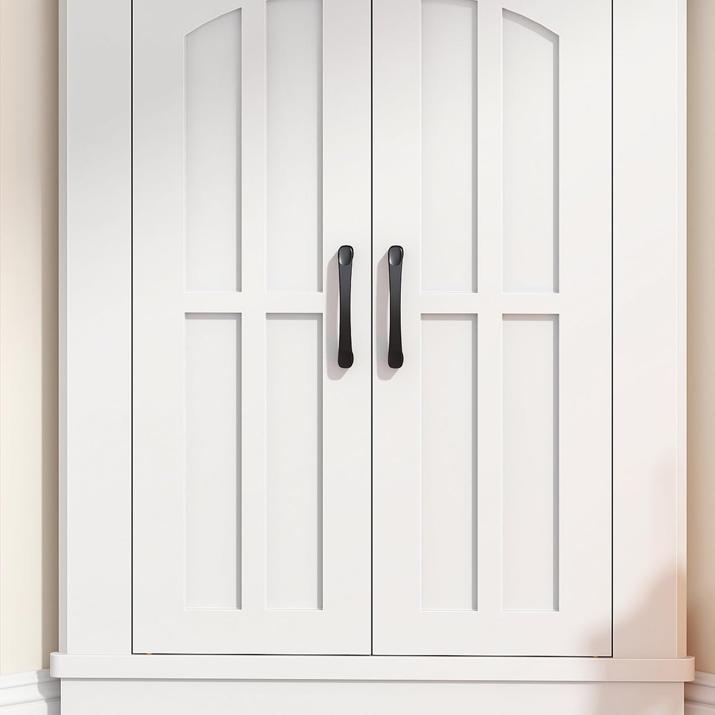 HOOBRO White 67-inch 5-Tier Farmhouse-Style Corner Vanity with LED Strip Lighting & Doors & Shelves