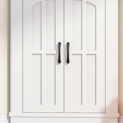 HOOBRO White 67-inch 5-Tier Farmhouse-Style Corner Vanity with LED Strip Lighting & Doors & Shelves