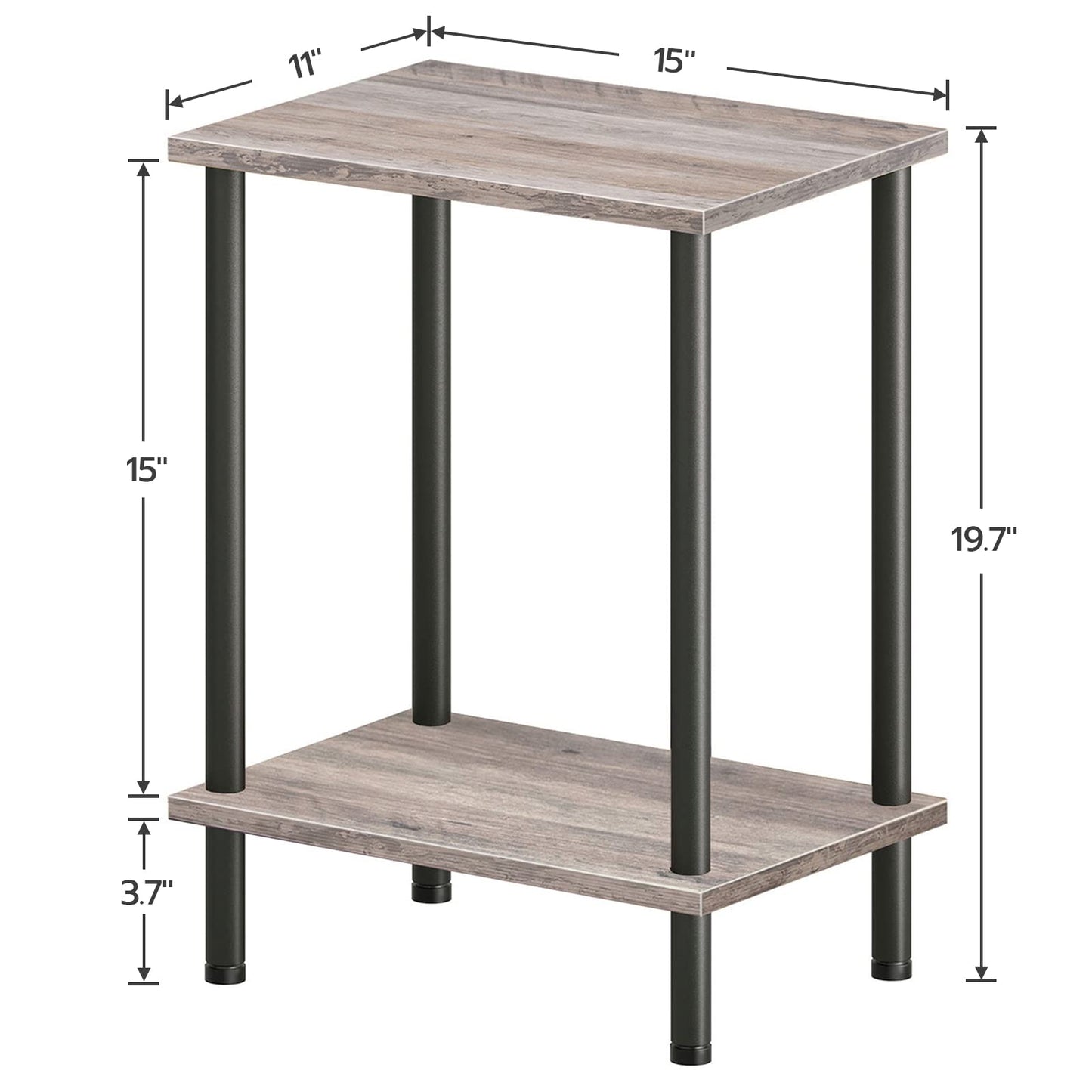 HOOBRO Greige Small Side Table with Double-Layer Storage Shelf
