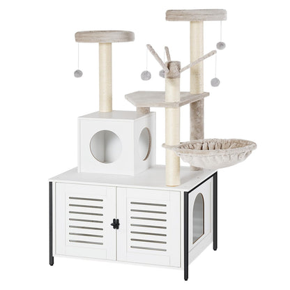 HOOBRO Wooden Cat Tree with Litter Box Enclosure
