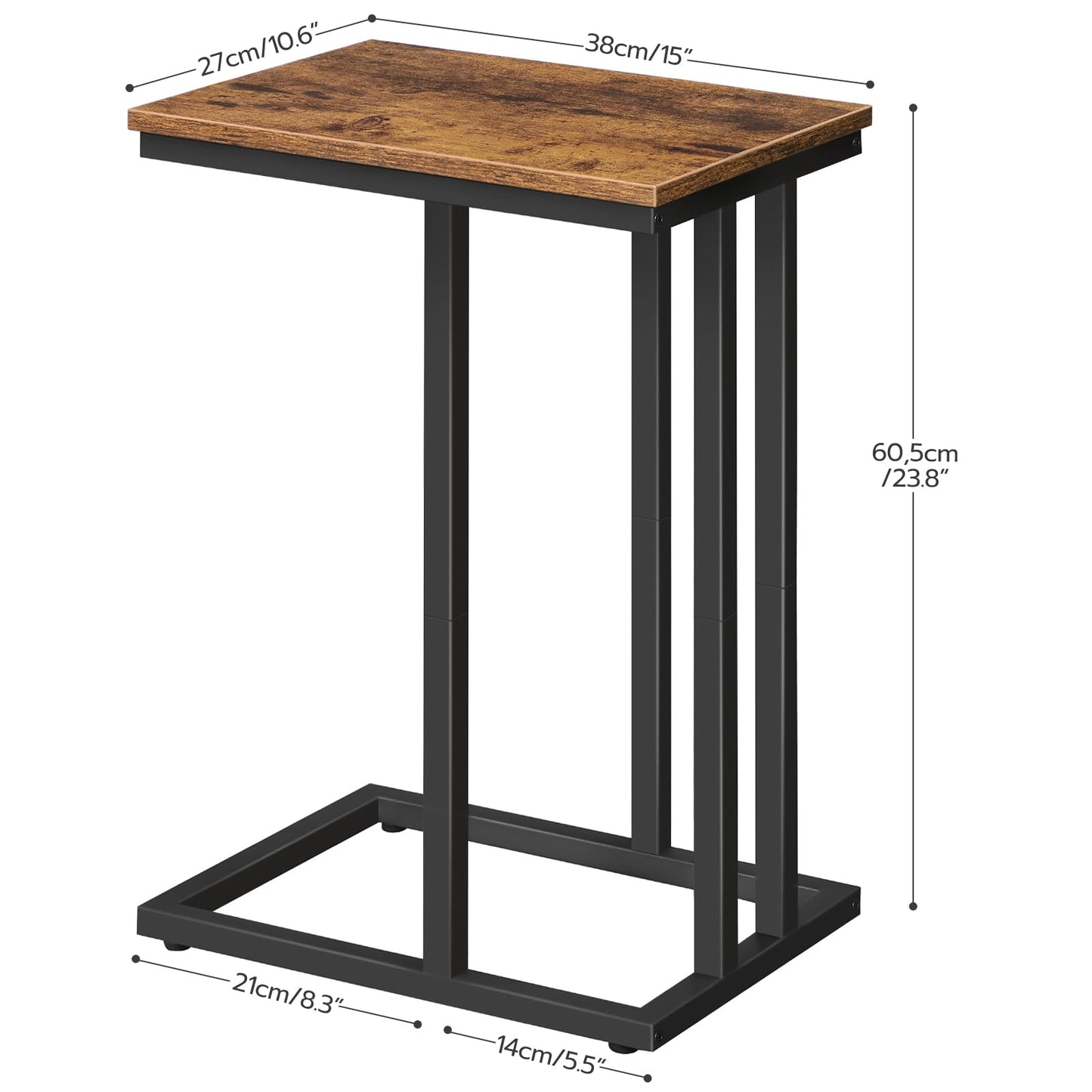 Small wooden table with dimensions labeled on a white background