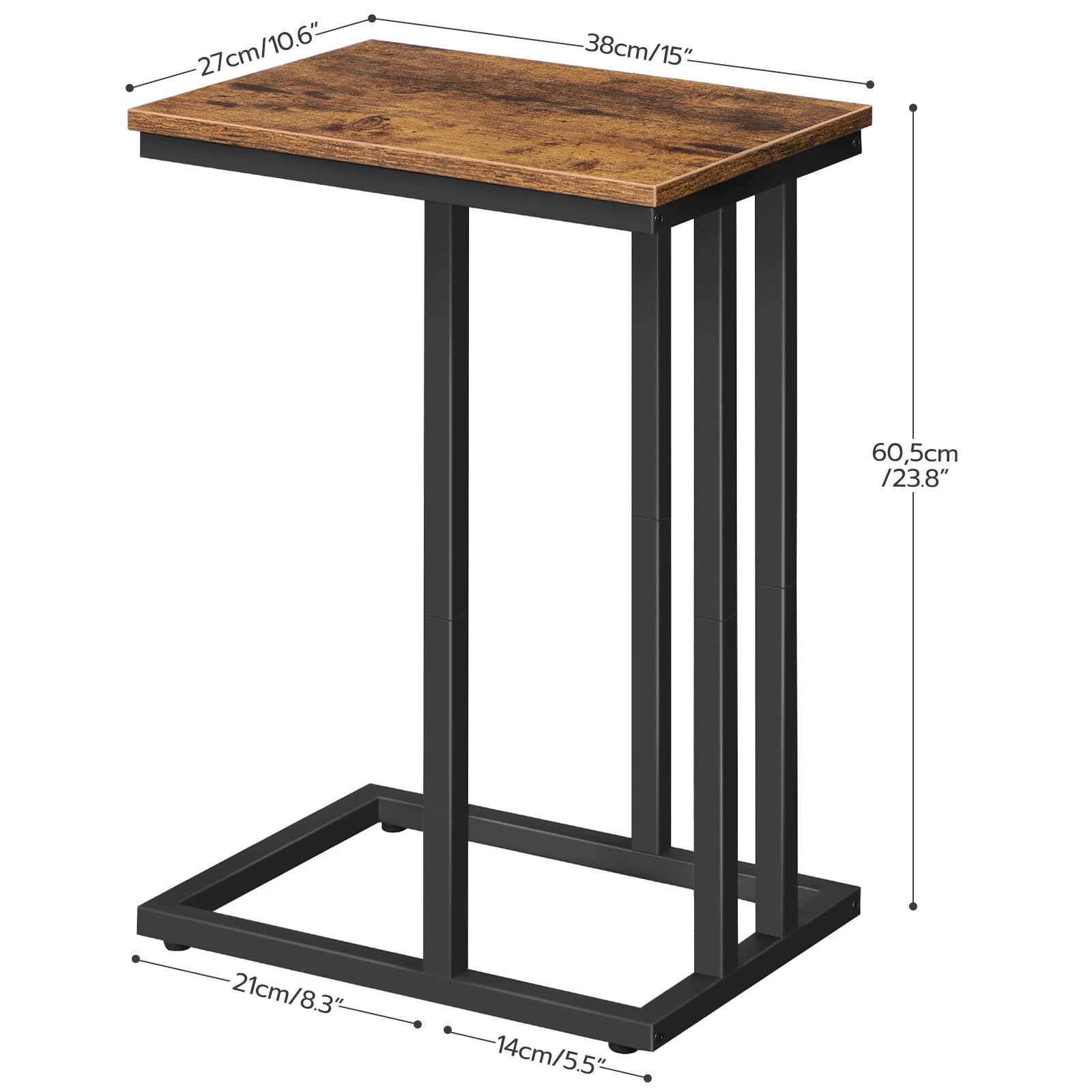 Small wooden table with dimensions labeled on a white background