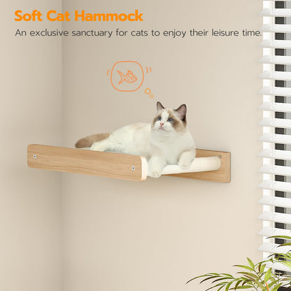 HOOBRO Natural 5-Piece Modern Cat Wall Furniture Set with Hallway & Plush Hammock & Steps & Scratching Post & Climbing Frame