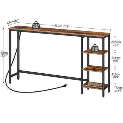 HOOBRO Retro Brown 63-inch Console Table with Power Outlet & Storage & Shelves