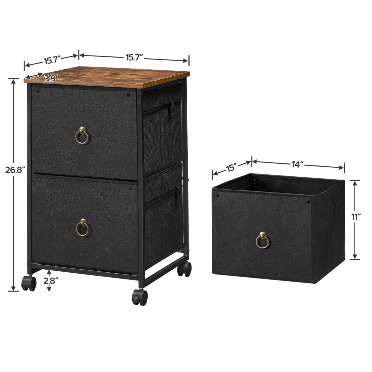 HOOBRO 55-inch Double Drawer Mobile Filing Cabinet and Computer Desk with Power Outlet & LED Light Strip Set & 2 Fabric Drawers