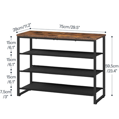 HOOBRO Four-tier Industrial-style Shoe Organizer Rack with 3 Oxford Cloth Shelves &  Top Shelf