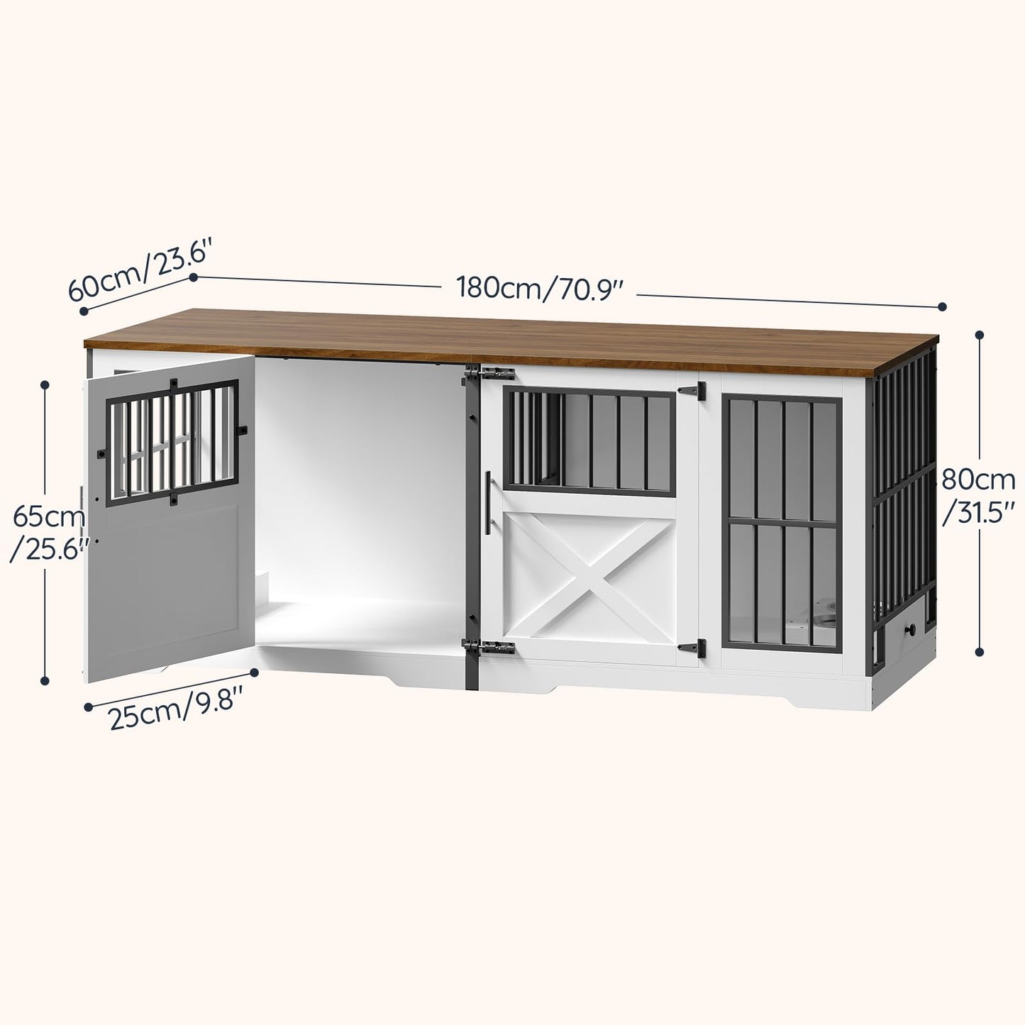 HOOBRO 71.9-inch Farmhouse Style Double Dog Cage Furniture with Removable Divider