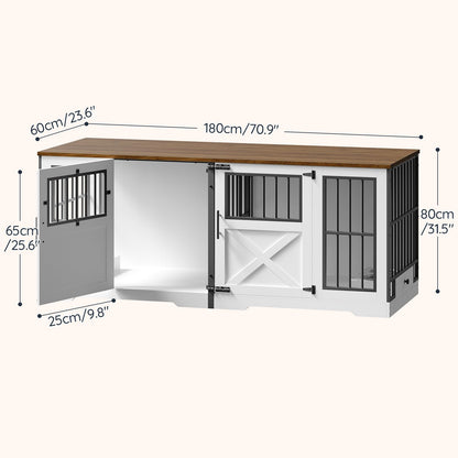 HOOBRO 71.9-inch Farmhouse Style Double Dog Cage Furniture with Removable Divider