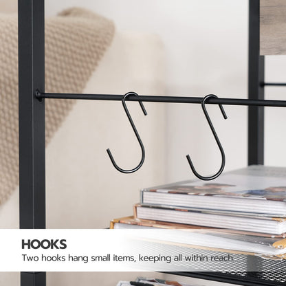 HOOBRO Greige Three-Tier Portable Industrial Printer Stand with Power Outlet & USB Port & 2 Hooks