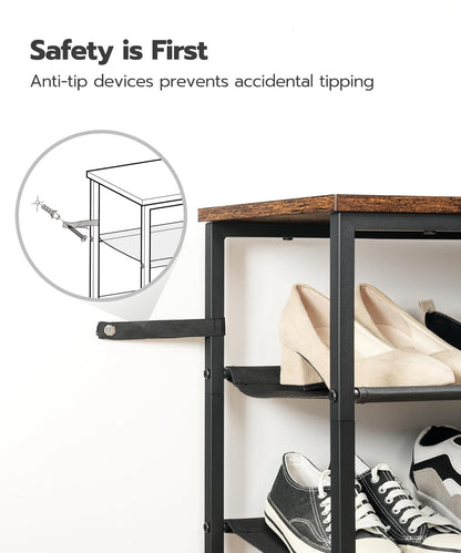 HOOBRO Four-tier Industrial-style Shoe Organizer Rack with 3 Oxford Cloth Shelves &  Top Shelf