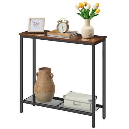 HOOBRO Retro Brown 29.5-inch Double-Layer Narrow Entryway Table with Shelves