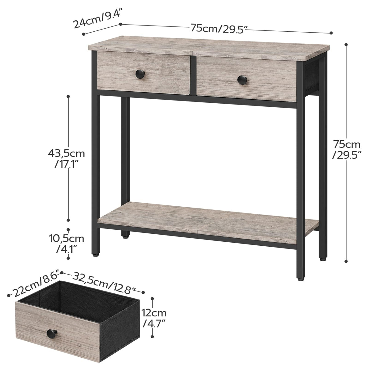 HOOBRO 29.5" Narrow Console Table with 2 Fabric Drawers, Entryway Table