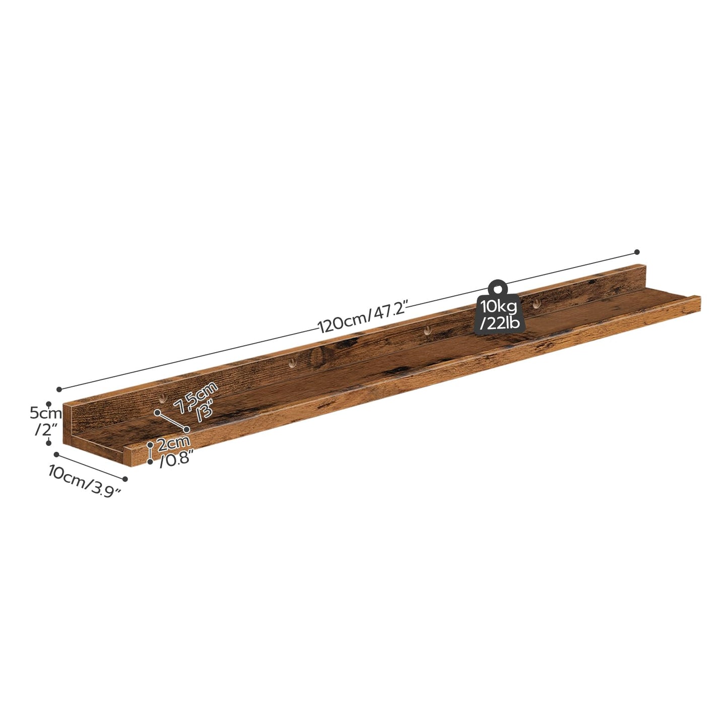 HOOBRO Retro Brown 47.2-inch Floating Shelf with Raised Edges & Concealed Brackets /3PICS