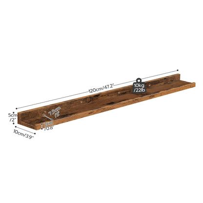 HOOBRO Retro Brown 47.2-inch Floating Shelf with Raised Edges & Concealed Brackets /3PICS