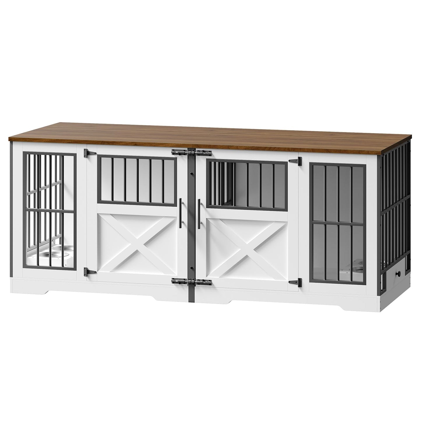 HOOBRO 71.9-inch Farmhouse Style Double Dog Cage Furniture with Removable Divider
