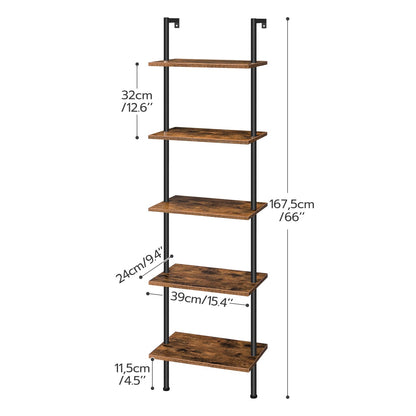 HOOBRO Retro Brown DIY 5-Tier Wooden Trapezoidal Shelf