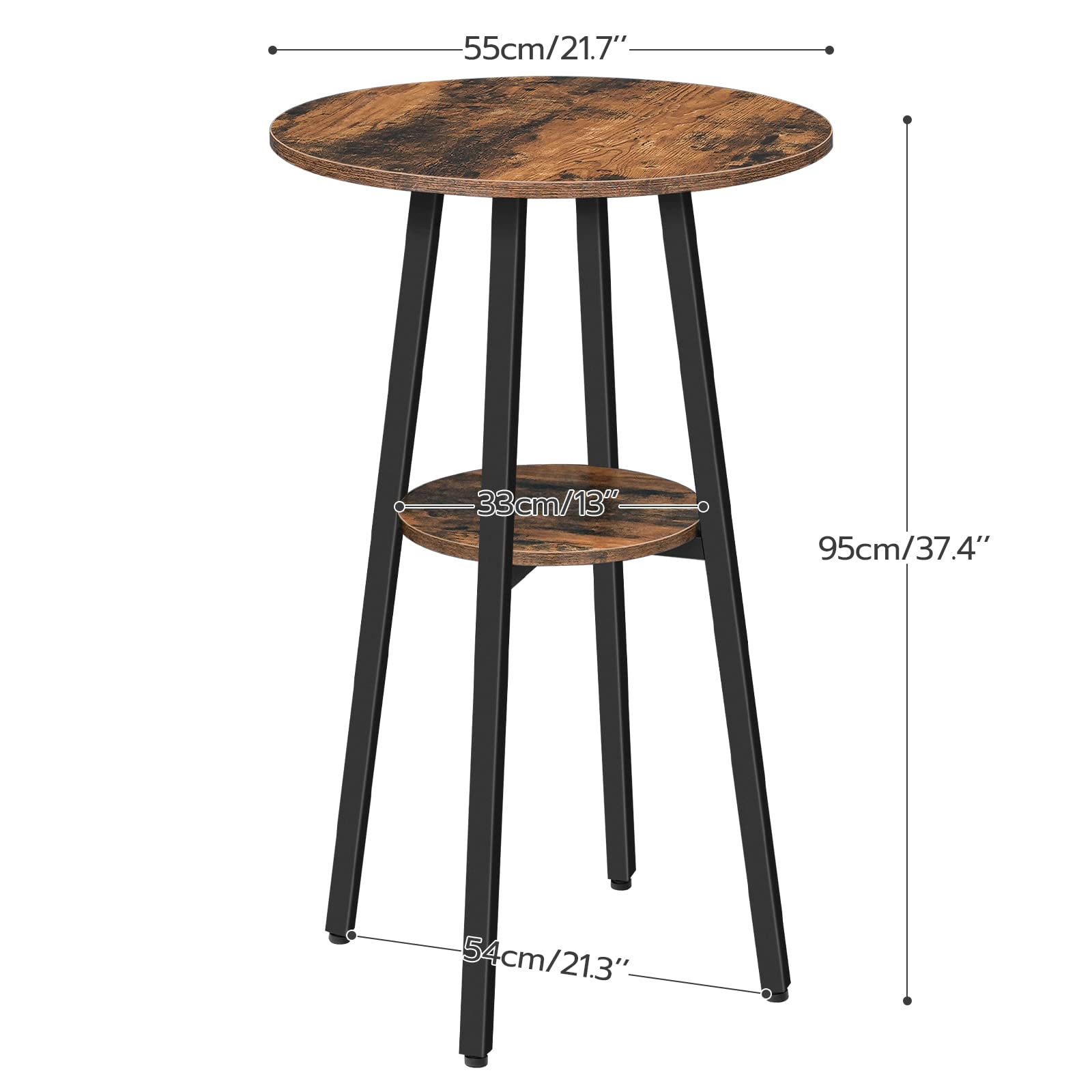 Small round table with dimensions labeled on a white background