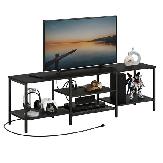 HOOBRO TV Stand with Power Outlets to 75 Inches, TV Console Table with Open Storage Shelves Cabinet, Industrial Media Entertainment Center for Living Room Bedroom, Black BB60DS01