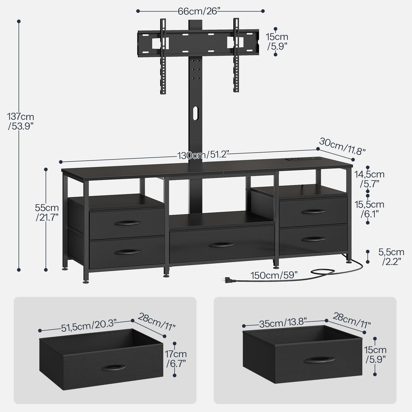 HOOBRO Swivel TV Stand with Mount & Power Outlet for 65" TVs
