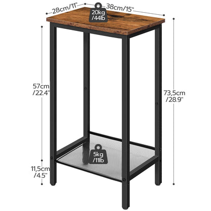 HOOBRO Retro Brown Industrial Style High Side Table with Adjustable Mesh Shelf