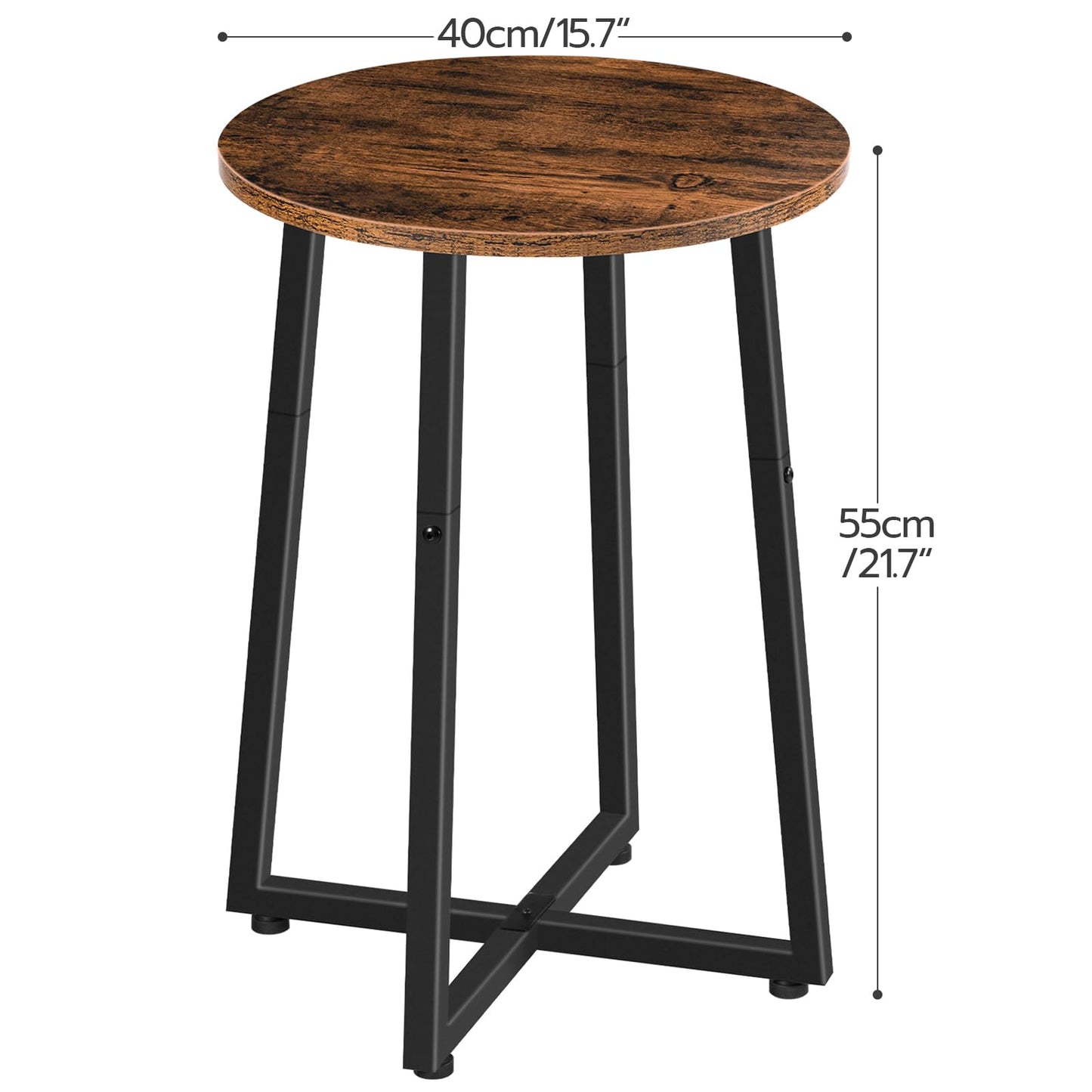 HOOBRO 15.7-inch Brown Round Side Table with Sturdy Metal Base