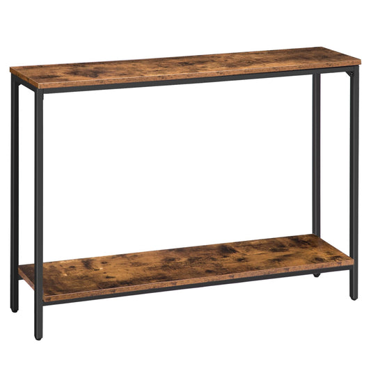 HOOBRO Retro Brown 47.2-inch Narrow Side Table with Shelves