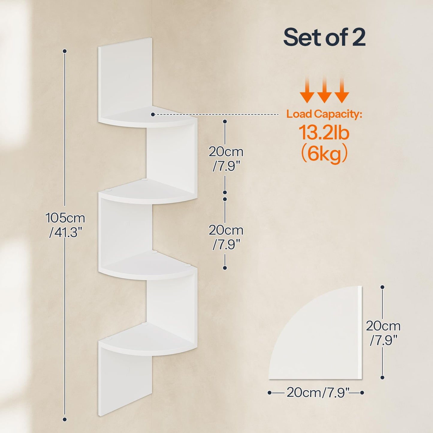 HOOBRO White Four-Tier Wall-Mounted Corner Shelf /2PICS