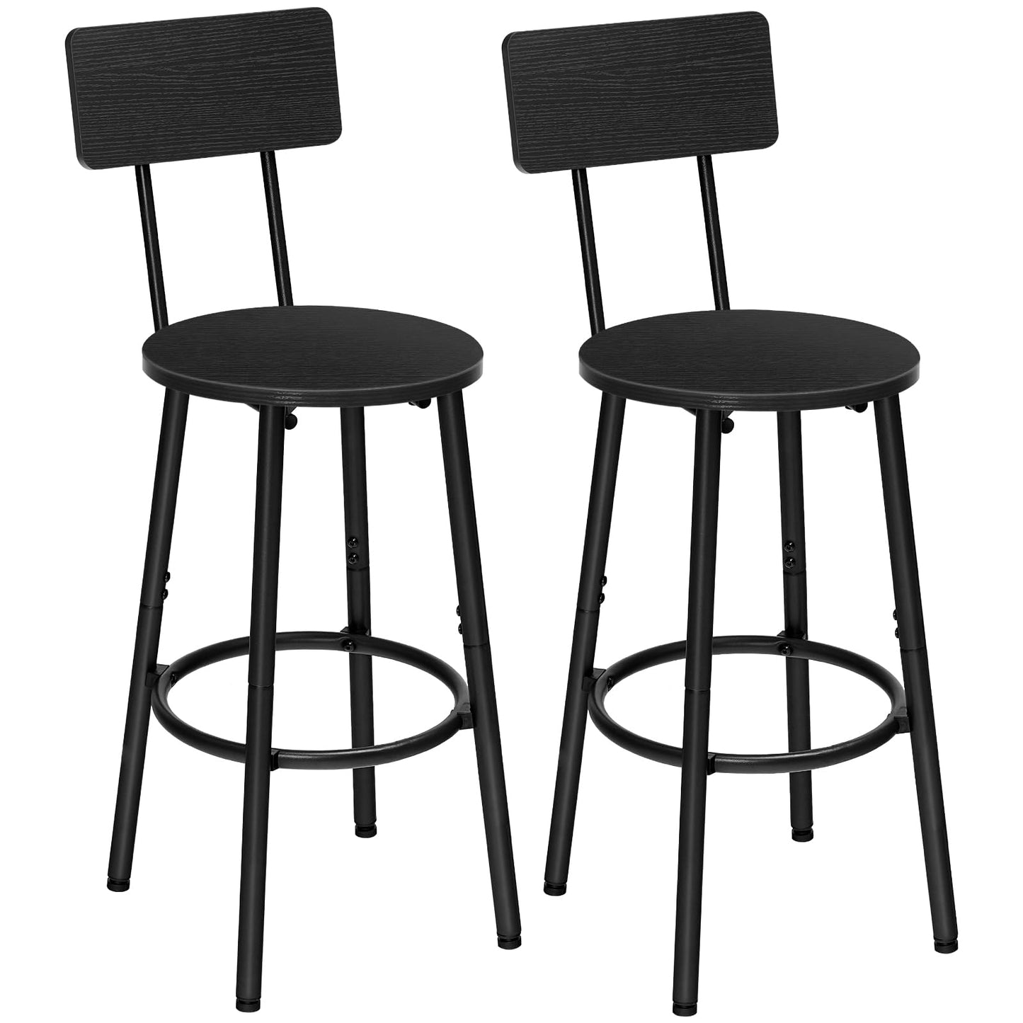 HOOBRO Black 25.2-inch Round Bar Stools with Backrest /2PICS