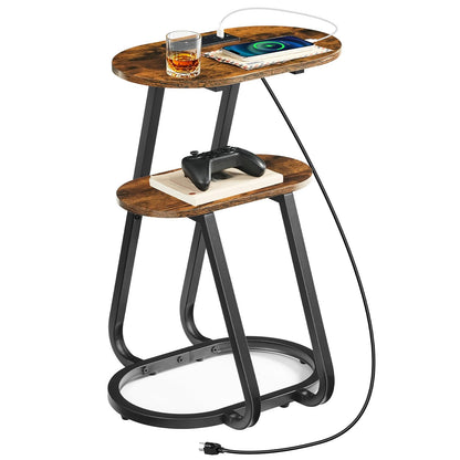 HOOBRO Narrow End Table, with Charging Station, Nightstand for Home