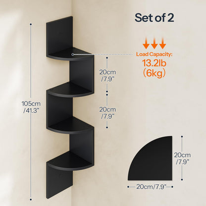 HOOBRO Black Four-Tier Wall-Mounted Corner Shelf /2PICS