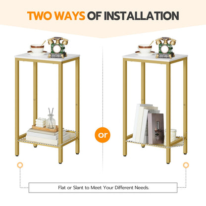 HOOBRO Industrial Tall Side Table with Adjustable Mesh Shelves