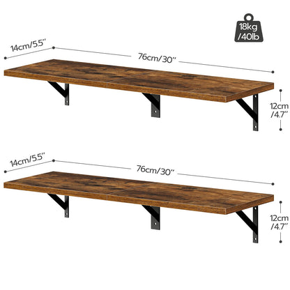 HOOBRO 30-inch Retro Brown Metal Frame Wall-Mounted Shelf /2PICS