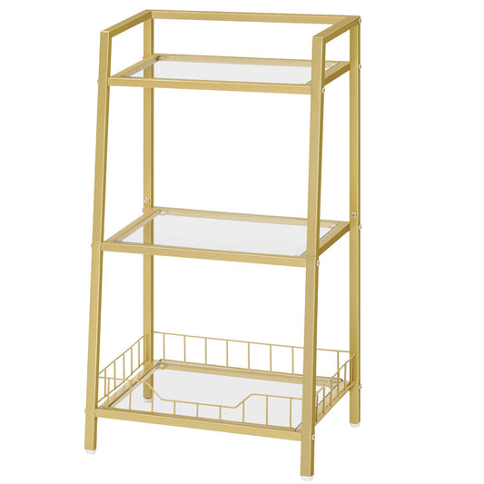 HOOBRO Gold Three-Tier Floor Standing Glass Shelf