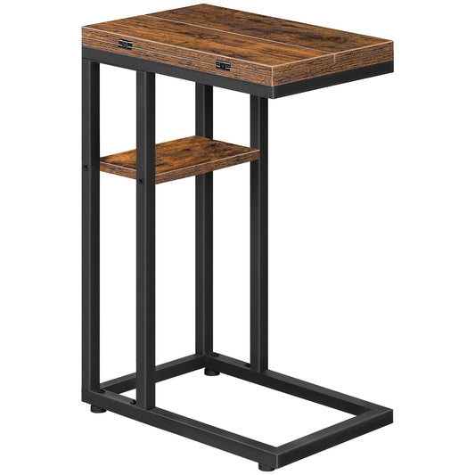 HOOBRO Foldable C Shaped End Table, C Shaped Side Table with Storage Shelf, Slide Under Couch Table for Sofa, Small Spaces, for Living Room, Bedroom, Easy Assembly, Rustic Brown BF29SF01