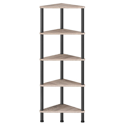 HOOBRO Greige Industrial Style Five-Tier Corner Bookshelf