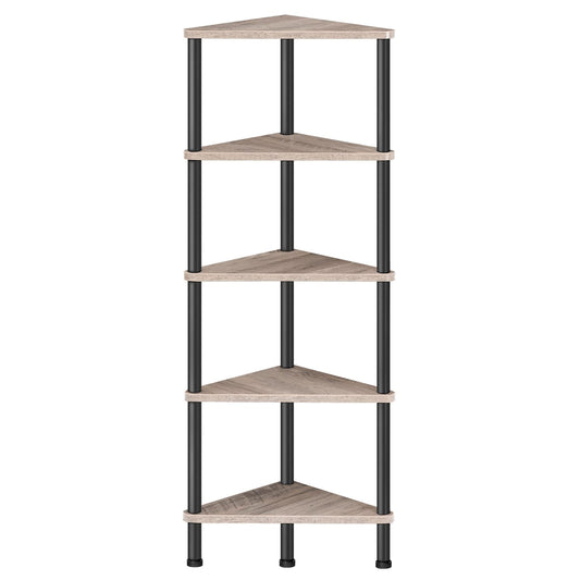 HOOBRO Greige Industrial Style Five-Tier Corner Bookshelf