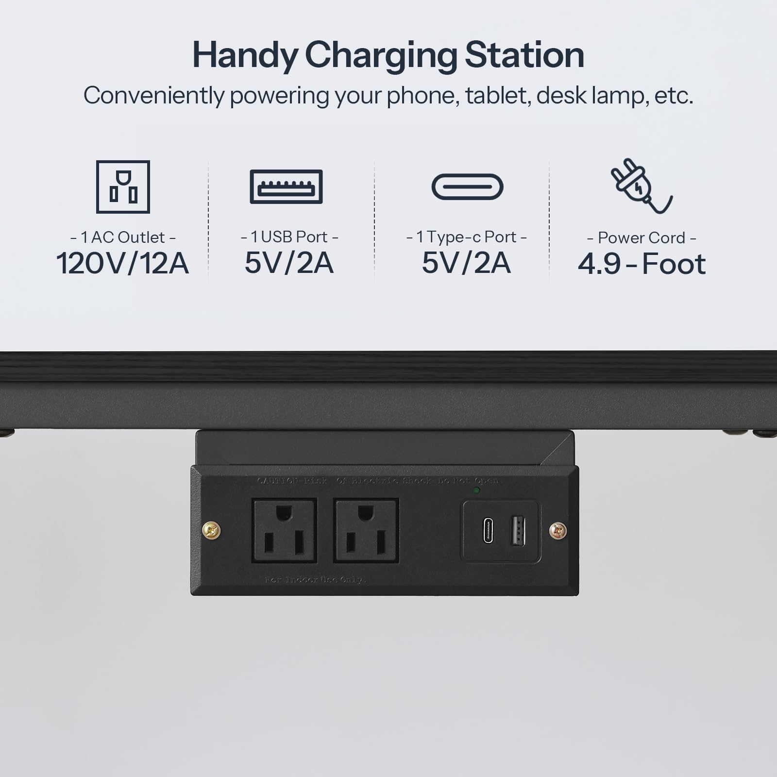 Handy charging station with power outlet, USB ports, and cable on a gray background